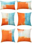 Set of 6 Decorative Throw Pillow Covers 18x18 Square 12x20 Linen Two Side Pri...