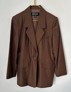 Vintage Linda Allard Ellen Tracy Brown 100% Wool Lined Blazer Jacket Women’s 10 - Picture 1 of 9