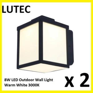 2 x Lutec Zoe Outdoor Wall Coach Lights 8W LED Warm White 3000K Black - Picture 1 of 1