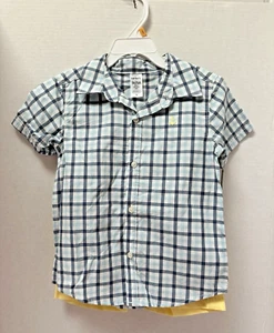 Toddler Boys Carter’s Two Piece Outfit 3T Blue Plaid Short Sleeve Yellow Shorts - Picture 1 of 5
