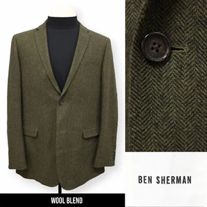 BEN SHERMAN mens green HERRINGBONE wool sport coat suit jacket blazer XXL 44 R - Picture 1 of 18