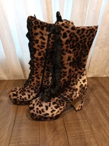 Touch of Cyn by Cyndi Lauper Platform Leopard Print Lace Up Boots 7.5 NEW - Picture 1 of 6