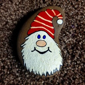 Jolly Christmas Bearded Santa Clause Hand Painted Rock Holiday Accent - Picture 1 of 3