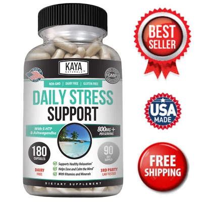 Natural Anxiety Stress Relief 180ct Ashwagandha Rhodiola L Theanine Calm - Image 1 of 4