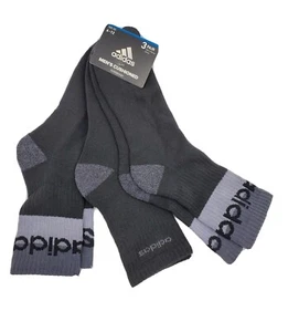 3 Pair Adidas High Quarter Socks, Men's Shoe Size 6-12, Black, Gray, L35 MP - Picture 1 of 5