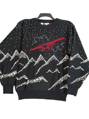 Vintage Colore Black Mountain graphic embroidered airplane crewneck sweater S - Image 1 of 4