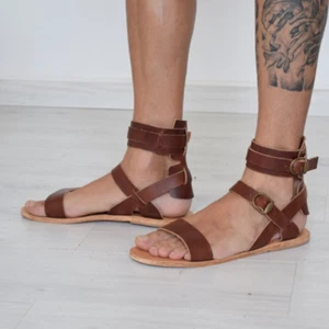 Men Gladiator Open Toe Ankle Strap Sandal Casual Leather Hollow Out Shoes Beach - Picture 1 of 8