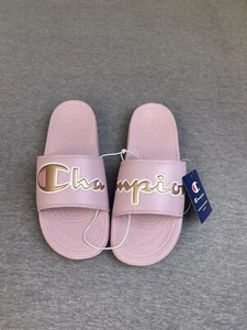 Champion Mega Slide Split Script Womens Size 10 M Hush Pink/Rose Gold Shoes NEW - Picture 1 of 7