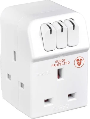 Masterplug Three Socket Surge Protected Adaptor With Individual Switches New - Image 1 of 3