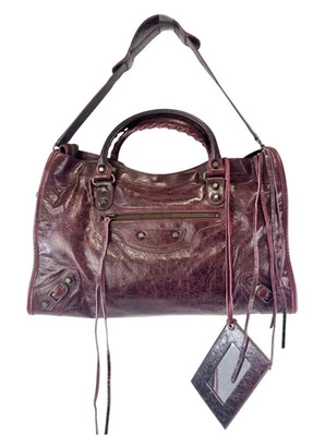 BALENCIAGA City Satchel Bag Giant 12 Hardware Medium Burgundy Chevre Leather NWT - Image 1 of 4