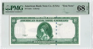 ABNC TEST NOTE, AMERICAN BANK, 10 UNITS 1929 (1960s-70s) PMG 68 EPQ SUP Gem UNC - Picture 1 of 2