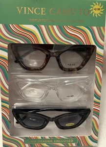 VINCE CAMUTO GRUESO 3 PK GAFAS DE LECTURA TORTUGA, CLARO, NEGRO LECTORES +2,50 NUEVO - Imagen 1 de 6