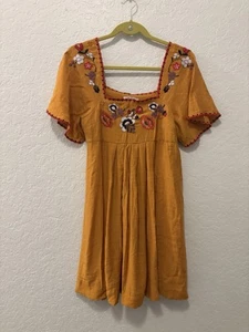 Madewell besticktes Babydoll Kleid in Gold Farm Rio Style Leinen Größe Small - Bild 1 von 7