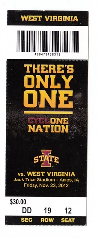 2012 IOWA STATE CYCLONES VS WEST VIRGINIA FOOTBALL TICKET STUB 11/23 GENO SMITH Cover