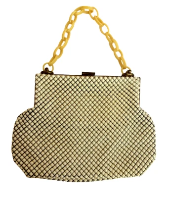 Jemco Handbag Purse Metal Mesh Chain Link Handle Art Deco Cream Evening Vintage - Image 1 of 4