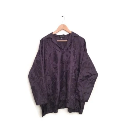 Chaqueta ESKANDAR 0 Azul Gris Estampado Floral 100% Seda Kimono Túnica Top Lagenlook Foto 1 de 4