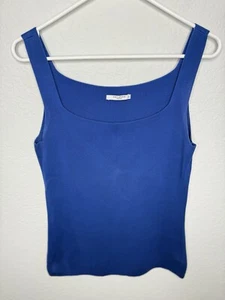 MM LaFleur Tanktop blau eckiger Ausschnitt L Rippstrick ärmellos Stretch minimalistisch - Bild 1 von 7