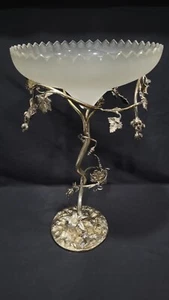 Antique Silverplated Compote w/ Glass Bowl, Goat & Grape Vine, 15 1/4" - Picture 1 of 12