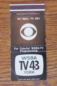 FUNDA MATCHBOOK ESTACIÓN DE TELEVISIÓN: WSBA TV 43 YORK PENNSYLVANIA MATCHCOVER -C14 - Imagen 1 de 1