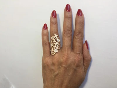 14K ROSE GOLD PLATED RING WITH  FLOWER DESIGN WITH WHITE CZ  J188 - Image 1 of 2