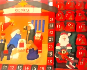 Christmas Advent Cloth Calendar Lot 2 Wall Holiday Hanging Countdown Pockets Vtg - Picture 1 of 12