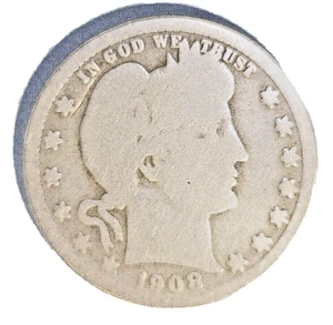 USA (1) MÜNZFRISEUR VIERTEL 1908 o FAST SEHR GUT 0,9000 SILBER - Bild 1 von 2