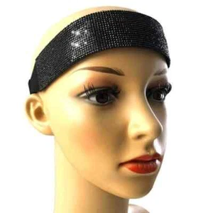Crystal Rhinestone Headband Wide Elastic Braids Wig Band Black Hair Band Gift - Picture 1 of 12
