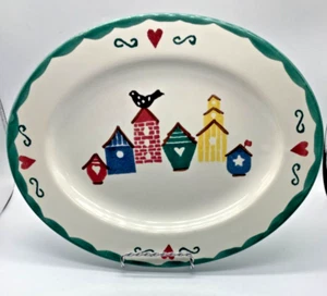 CHAPARRAL Pottery Bird House Serving Platter, USA, Green Rim, 11.25” - Picture 1 of 3
