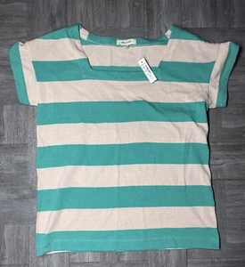 MADEWELL Women's Knit Square-Neck Top Green Stripe Size XXS Shirt Organic Cotton - Picture 1 of 9
