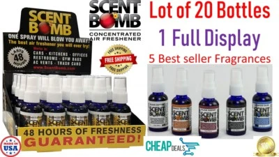 Scent Bomb 1 oz 100% Concentrated Air Freshener Display 20 Bottles (5 Scents)USA