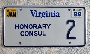 Placa de licencia de cónsul honorario Virginia 1989 rara #2 +++ EX VA - Imagen 1 de 2