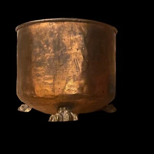 Large Vintage Antique Copper Cauldron Jardiniere Pot with Brass Lions Paw Feet - Picture 1 of 24