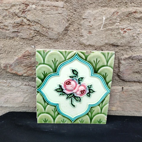 1940s Vintage Embossed Floral Design Majolica Art Deco Architecture Tile Japan Cover
