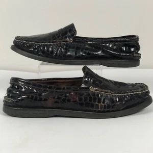 Sperry Topsider Womens Size 9 M Brown Patent Leather Croc Pattern Loafers Shoes - Picture 1 of 7