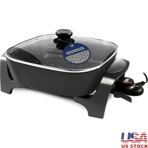 Nonstick Electric Skillet Dishwasher Safe Deep Pan W/ Glass Lid 1200W Heating US - Picture 1 of 8