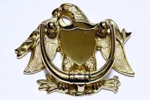 Grande battente vintage American Eagle & Shield ottone massiccio lucido pesante - Foto 1 di 4