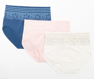 Breezies Women's Floral Stripe Seamless Set of 3 High Cut Brief Blush Small Size - Picture 1 of 1