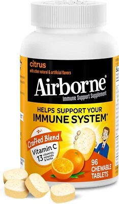 Comprimidos Masticables Airborne 1000mg con Zinc, Suplemento de Apoyo Inmunológico con Potencia Foto 1 de 4