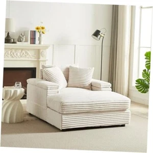 Oversized Corduroy Sleeper Sofa,Comfy Thicked Upholstered Padded Chaise - Picture 1 of 8