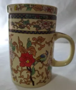 Piece Ceramic Chinese Teacup with Infuser (NO LID) yellow with floral - Picture 1 of 6