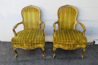 现代法国彩绘金色大号侧口音椅子一对 5420 — 第 1/4 张图片