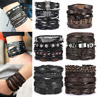 6Pcs/Set Multilayer Leather Bracelet Handmade Men Women Wristband Bangle Gifts R