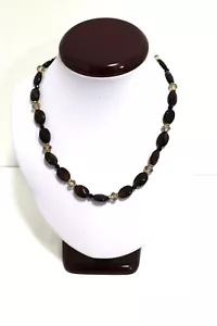 Handmade Natural Black Onyx Gemstone with Crystal Bead Necklace - Picture 1 of 4