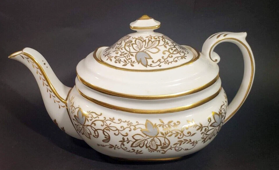 Copelands Grosvenor English Teapot  # 9694 Hand Painted Gilt w Gray Leaves - Image 1 of 4