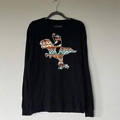 Riot Society Men's Long Sleeve T Shirt Bear on Dinasaur Size L - Image 1 of 4