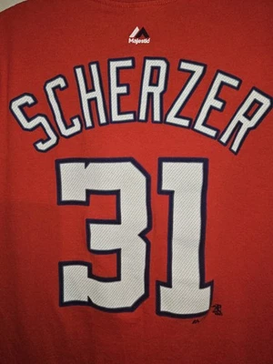 Camiseta Max Scherzer Mediana Para Hombre Roja Doble Cara Gráfico Logotipo Washington Nationals Foto 1 de 4