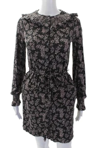 Boden Damen Struktur Langarm Knopf Blumenmuster Gürtel Top Schwarz Größe 02 - Bild 1 von 6