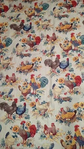 2 Yards X 42 Wide Vintage Rooster Pattern Fabric - Picture 1 of 2