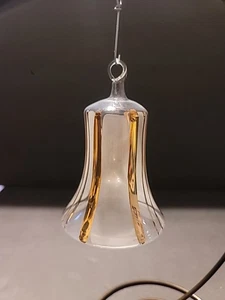 Vintage Glasglocke Weihnachtsschmuck 4" Gold & mattierte Streifen Weihnachtsglocke. - Bild 1 von 4