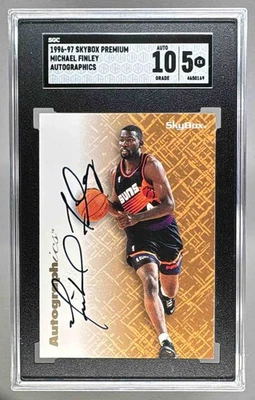0169 Michael Finley 1996 Skybox Premium Autographics Black Ink Auto SGC 5/10 - Image 1 of 2